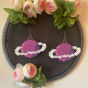 Planet Earrings Jumbo Purple Saturn Rings Large